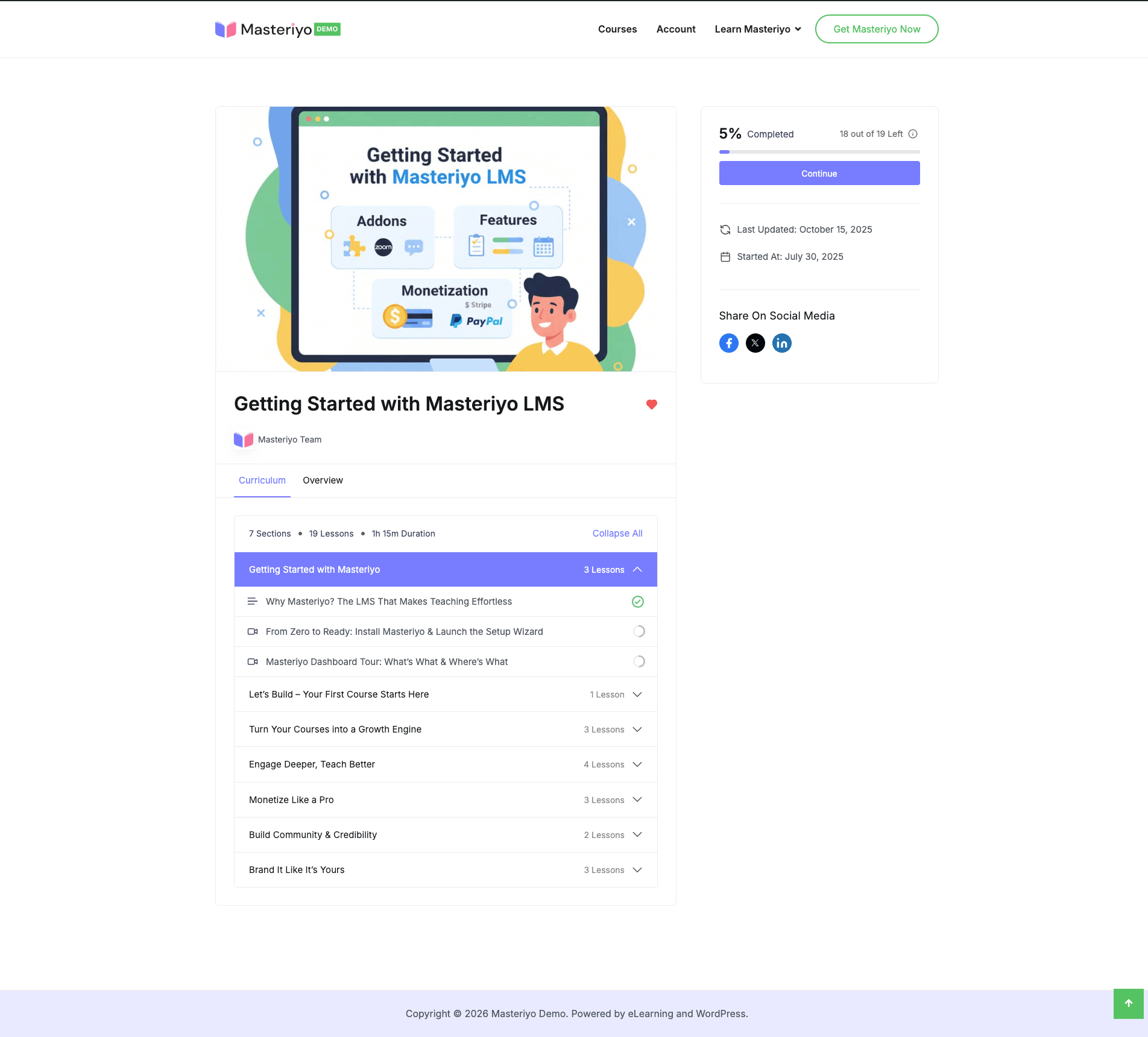 Simple layout single course page