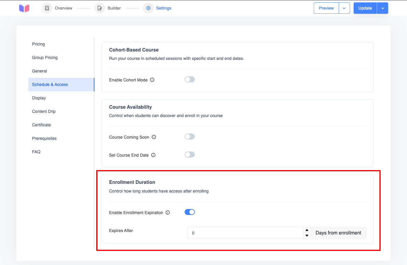 Enrollment Expiration setting