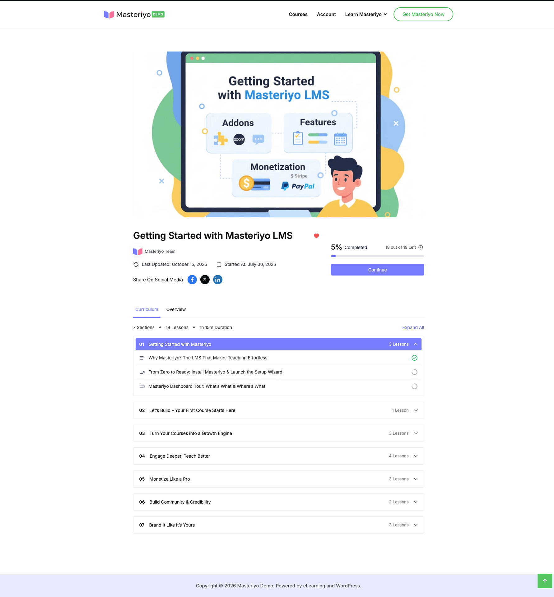 Minimal layout single course page