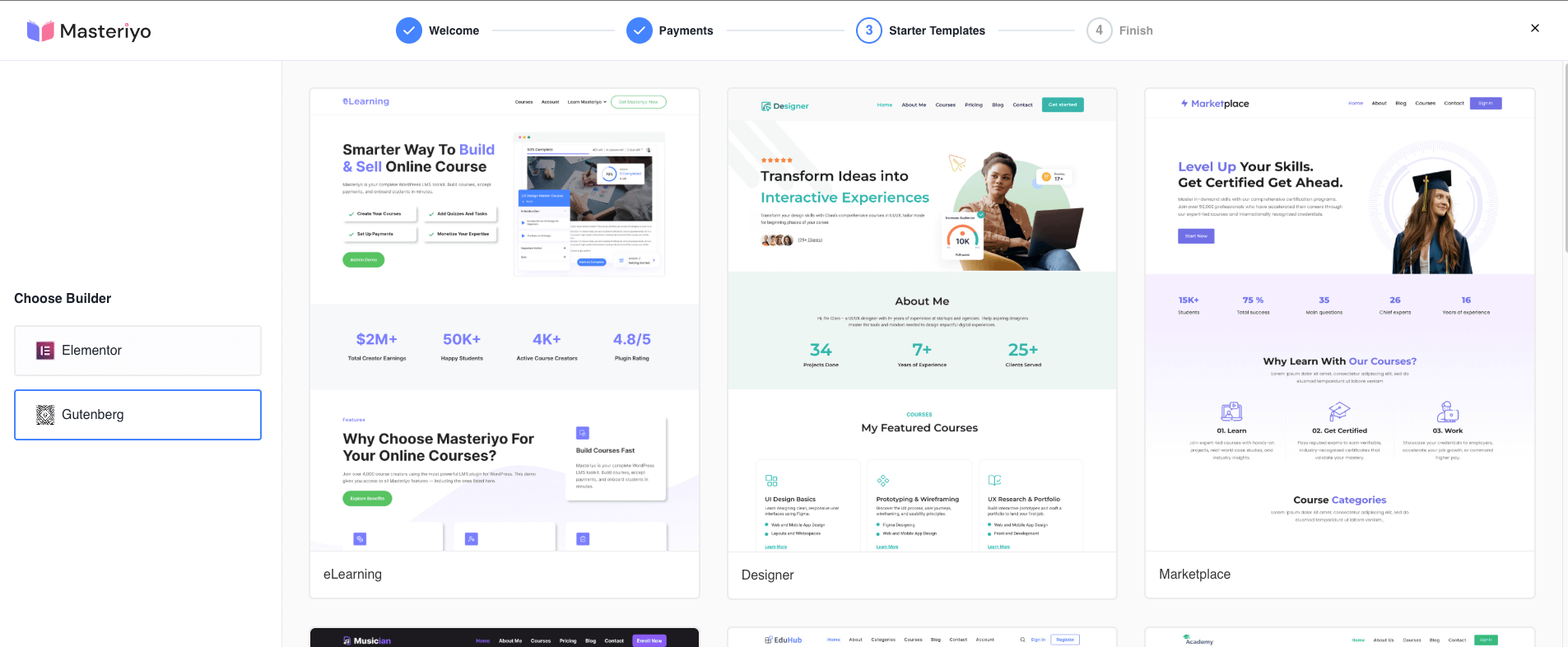 Guided setup Starter Templates step