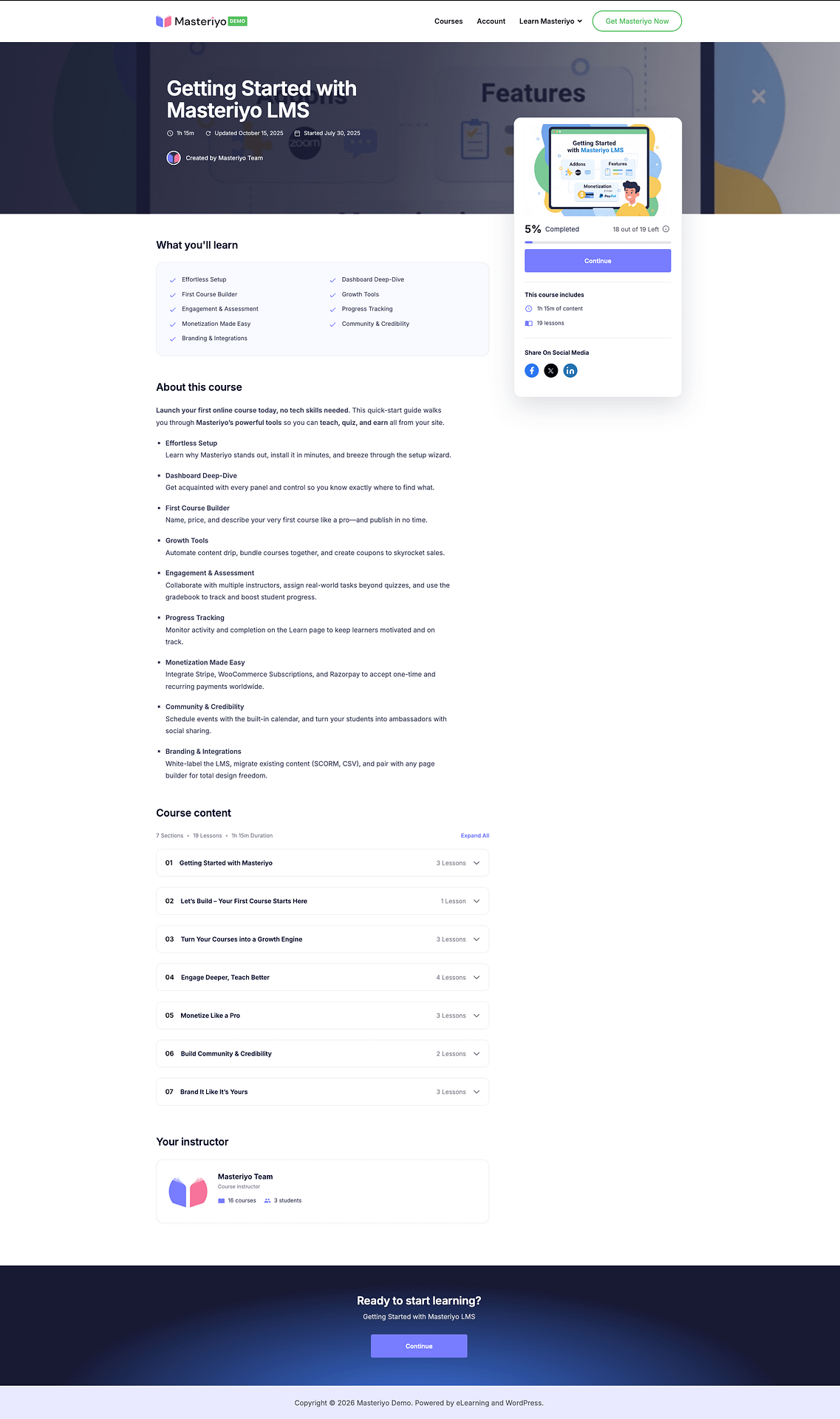 Immersive layout single course page