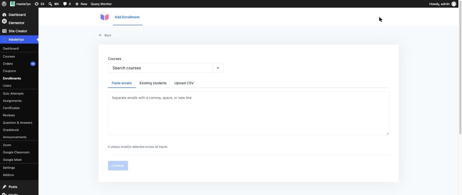 Enrollments list with the Add Enrollment button