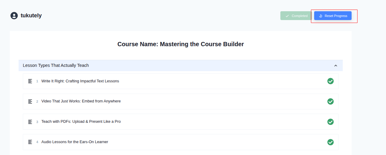 Reset a student's course progress